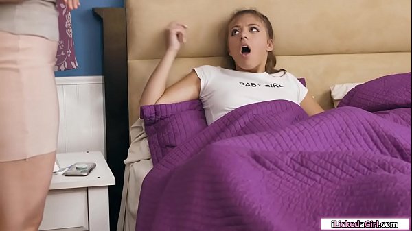 Lesbian teen almost get caught by stepmom making out with gf 