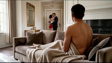 Cuckold husband watches his Asian wife walk her lover out after being fucked and creampied ( AI Generated )