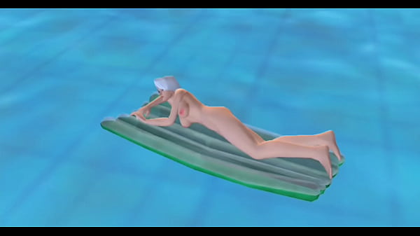 Nude anime girl by pool