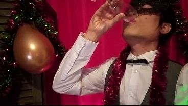To Celebrate The New Year, This Handsome Gay Twink Toasts With Semen, Swallows His Own Cum Ejaculated Into A Glass, And Plays With It On His Tongue thumbnail