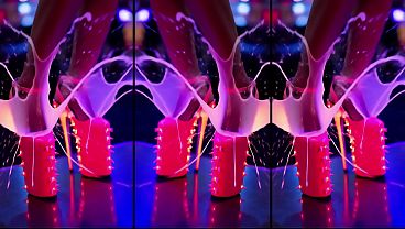 Hot Girls Stands In High-heels On A Counter In A Nightclub. Lots Of Cum On Legs And Schoes. Long Legs thumbnail