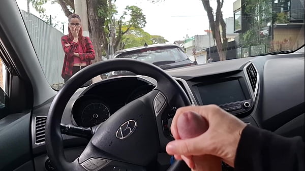 Risky handjob on the street for student in public! 