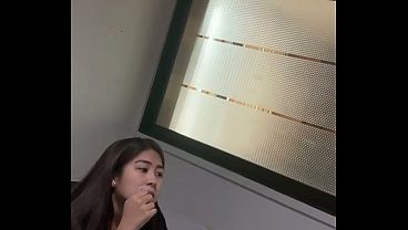 beautiful asian solo masturbate after working at office