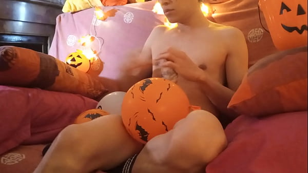 Cute Gay Twink Gets Off By Pumping His Cock With A Halloween Balloon Pump Eye-rolling thumbnail