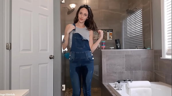 Sage Eldritch Wetting Blue Jean Overalls &_ Panties