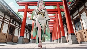 Ai Generated-silver-haired Shrine Maiden Secrets! Languidly Reclining In A Red Corridor, Her Bare Shoulders And Lush Thighs Exposed. A Teasing Gaze That Lingers Just Out Of Reach. thumbnail