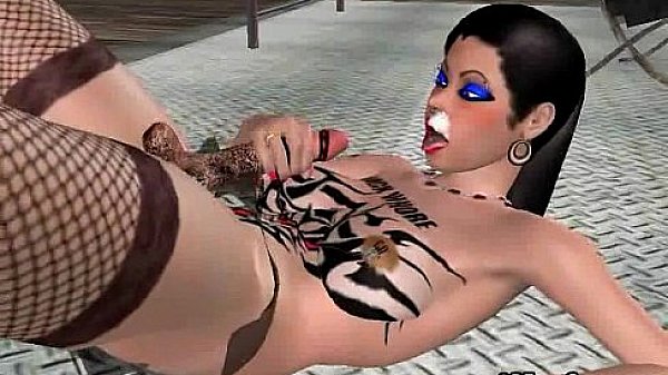 This Sexy 3d Tattooed Shemale Is Jerking Her Cock Off thumbnail
