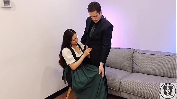 ANA SPEARS JERKS OFF HER BOSS'_S DICK CUM ON DIRNDL APRON