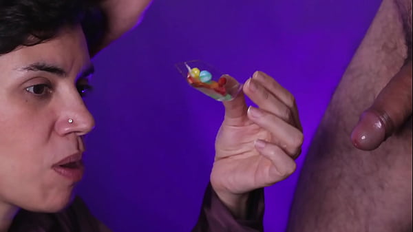 I cum into a spoon she sprinkles some candies in it and gulps it up 