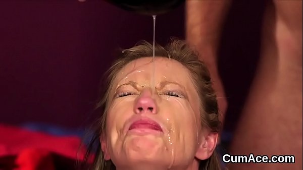 Sexy centerfold gets jizz load on her face swallowing all the charge 