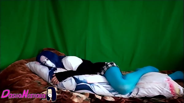 Dashanoihara #28 - Femboy Playing With Dakimakura And Caressing Himself In Blue Pantyhose thumbnail