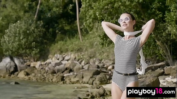 Petite Brunette European Babe Stripping On The Rocks thumbnail