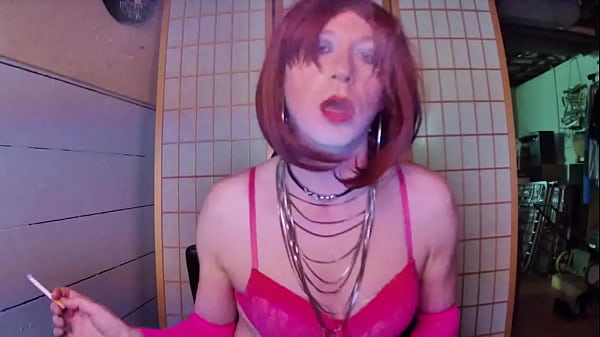 Redhead Transvestite Hooker Adrienne Velvet In Pink Bra Smoking Fetish thumbnail
