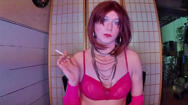 Redhead sissy Adrienne Velvet smoking