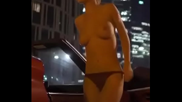 Petite Blonde nude on street