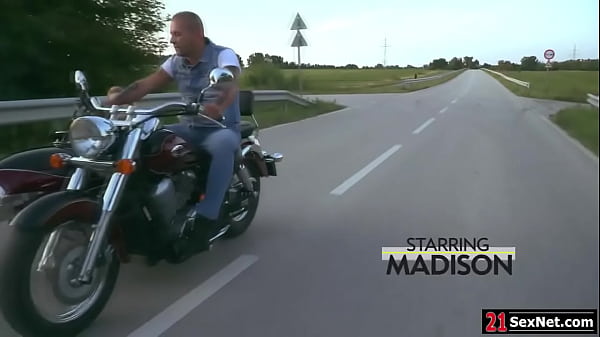 Madison Mcqueen Is Teasing Her Guy After Riding On His Bike.she Strips Naked And Starts Kissing Him.the Guy Removes Her Panties And Fucks Her Hard. thumbnail